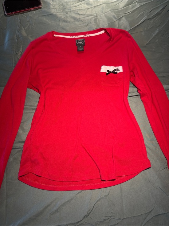 Laura Ashley Tops - Laura Ashley Red Long-Sleeve Tee with Pocket Bow